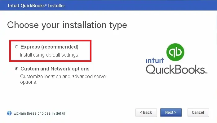 Express Install in QuickBooks - Screenshot