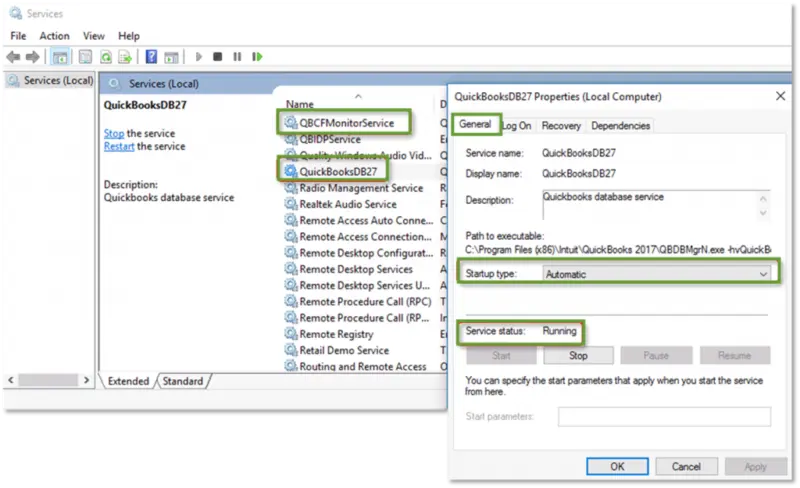 QuickBooks services are running - Screenshot