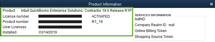Product key and License number (Product Information) - Screenshot Image