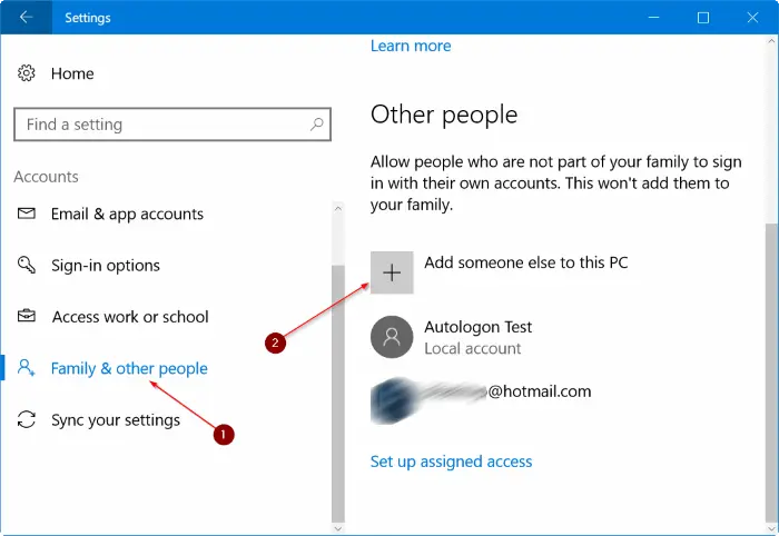 Add a new user account -  Screenshot