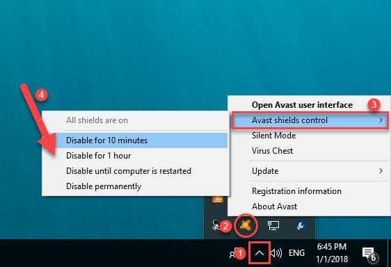 Disable anti-virus on a temporary basis - Screenshot