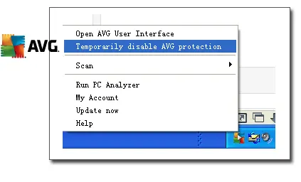 Disable the Antivirus program - Screenshot