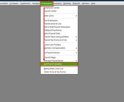 Employees tab and click on Get Payroll Updates - Screenshot