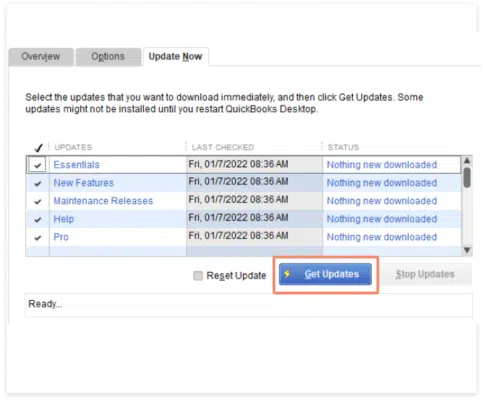 Get Updates Button - Screenshot