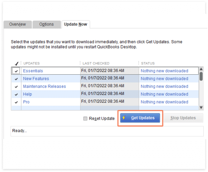 Get Updates Button - Screenshot