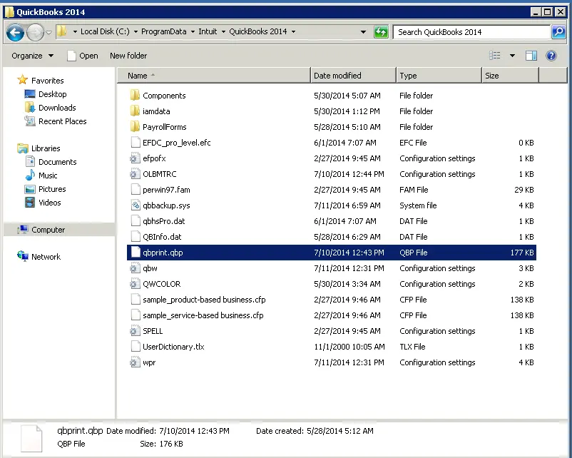 Mend QuickBooks PDF component QBprint.qbp file - Screenshot
