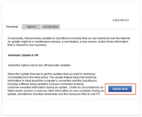 Overview tab and Update QuickBooks - Screenshot