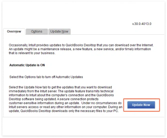 Overview tab and Update QuickBooks - Screenshot