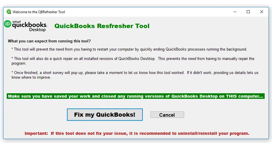 QB Refresher tool - Screenshot