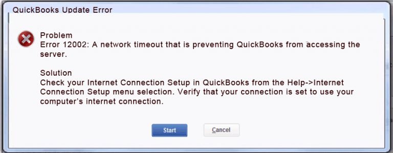 QuickBooks Error Code 12002 - Screenshot