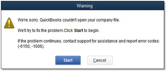 QuickBooks error code 6150, -1006 - Screenshot