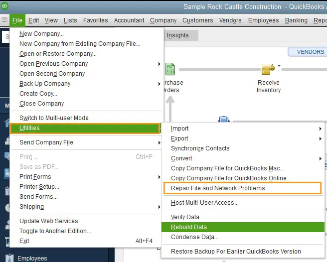 Repair file and Network problems - Screenshot