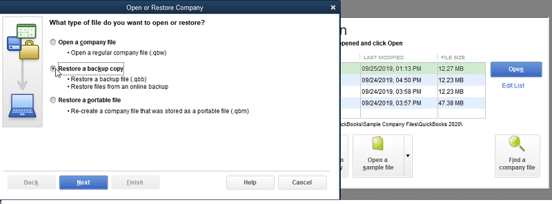 Restore QuickBooks Company File - Screenshot