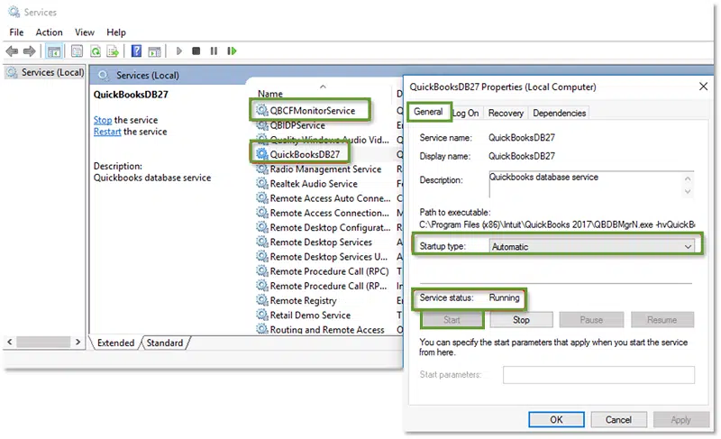 Start QuickBooksDBXX service - Image