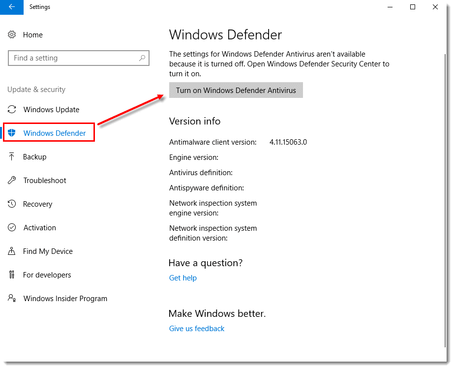 Turn Off Windows Defender - Screenshot