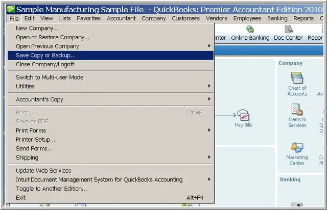 company file to different location -Screenshot Image