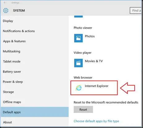 default browser internet explorer- screenshot