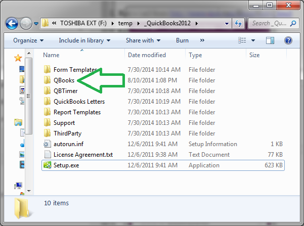 open the QuickBooks folder - Screenshot