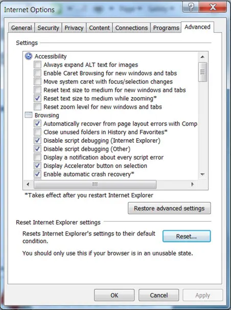 Advanced Tab - Screenshot Image