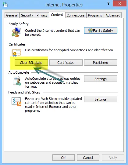 Clear SSL State - Screenshot Image