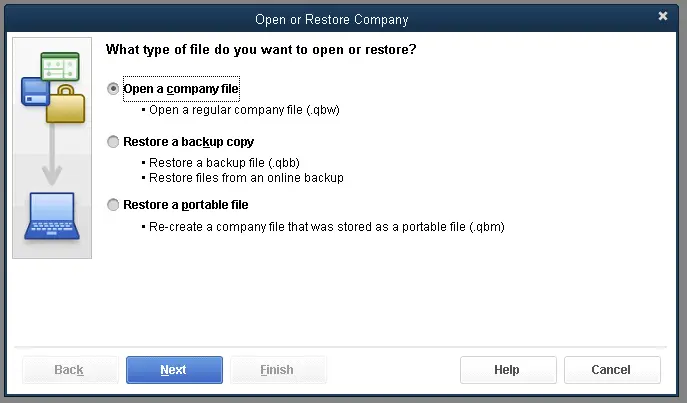 Open a company file - Screenshot