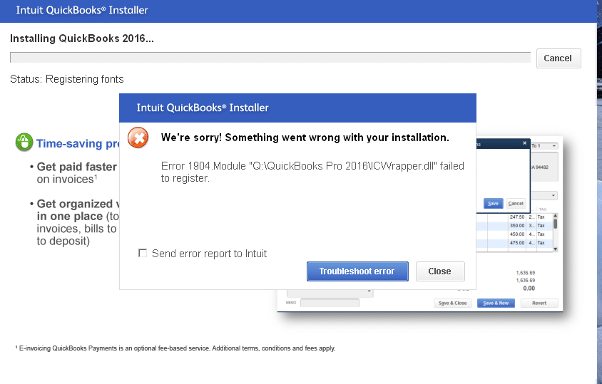 QuickBooks Install Error Code 1904 - Screenshot
