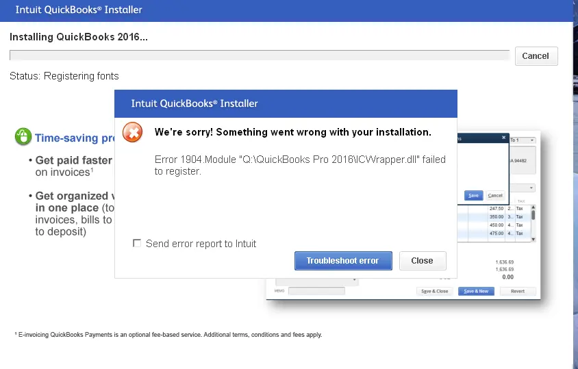 QuickBooks Install Error Code 1904 - Screenshot