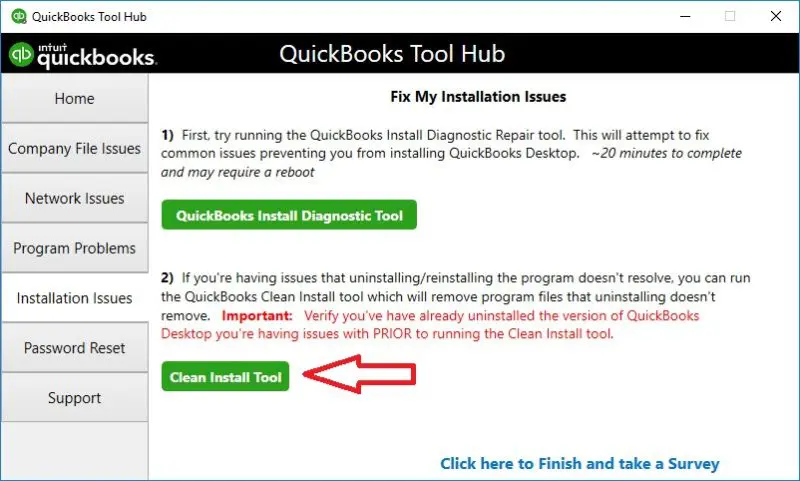 QuickBooks clean install tool - Screenshot