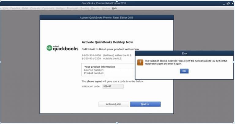 The Validation Code is Incorrect Message - Screenshot