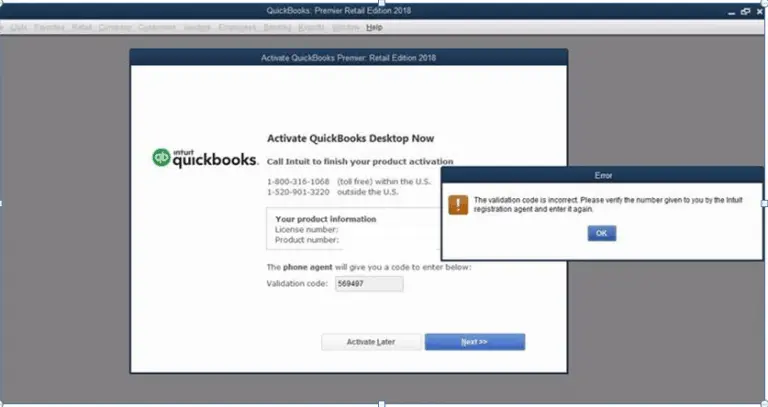 The Validation Code is Incorrect Message - Screenshot