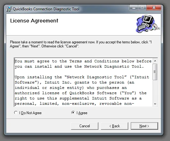 QuickBooks connection diagnostic tool (License Agreement) - Screenshot