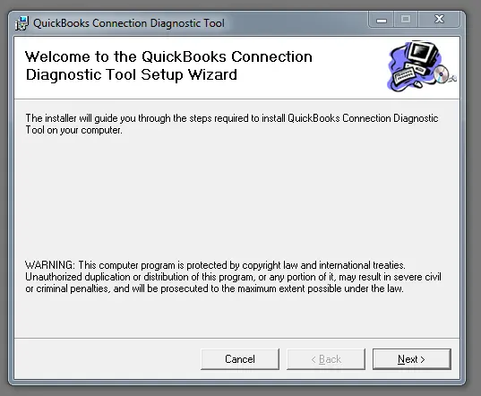 QuickBooks connection diagnostic tool setup wizard - Screenshot