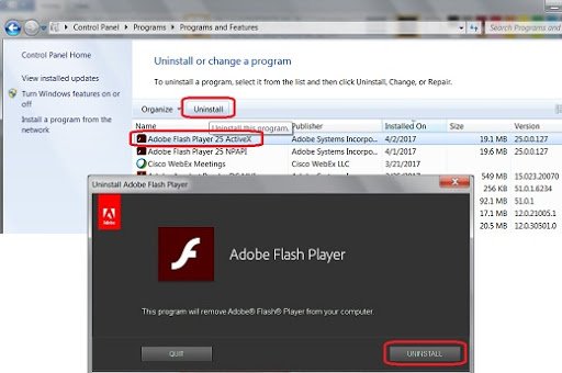 Uninstall adobe flash player - Screenshot