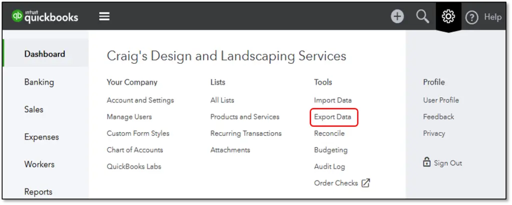 export data- screenshot