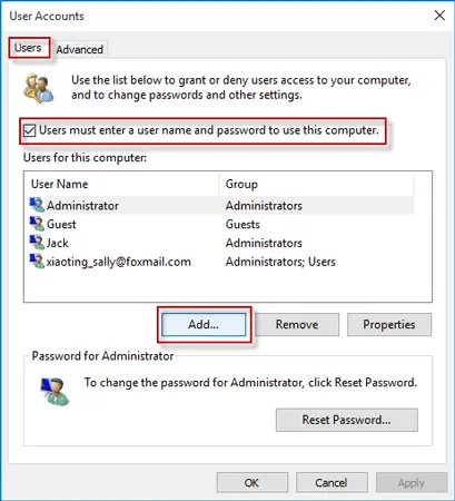 select user account- screenshot