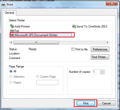 Managing Windows user permissions for XPS document writer - Screenshot