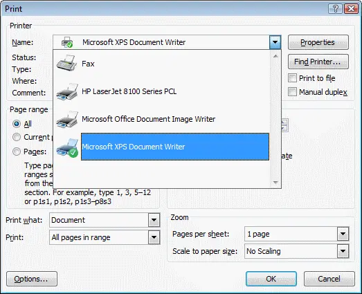 Microsoft XPS document writer - Screenshot