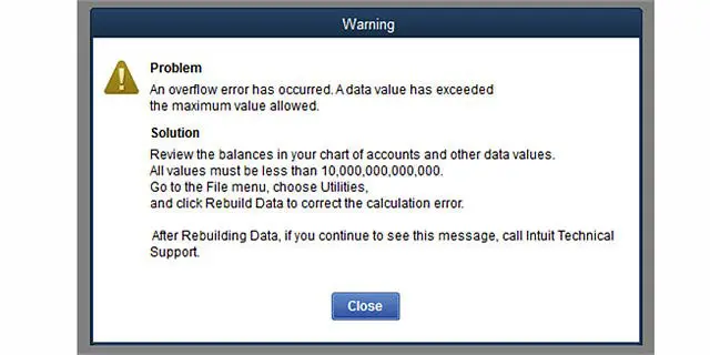 Overflow in QuickBooks Desktop - Screenshot