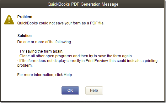 QuickBooks could not save your form as a PDF file - Screenshot