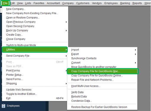 Copy company file for QuickBooks Mac - Screenshot