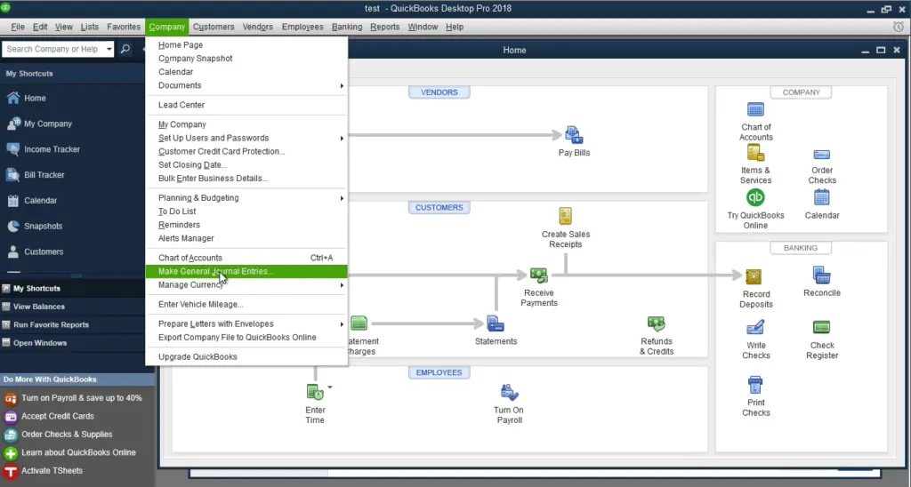 Create a general journal entries - Screenshot