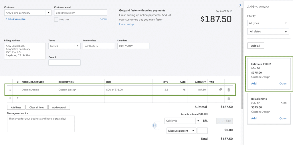 Creating an invoice from scratch in QuickBooks - Screenshot 4