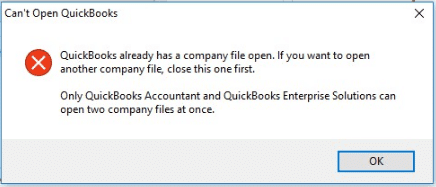 QuickBooks can not open error message - Screenshot