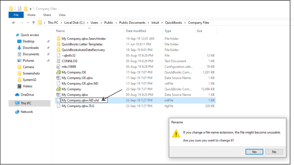 Rename .OLD file in QuickBooks desktop - Screenshot
