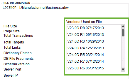 QuickBooks Desktop Version Used on Product Information - Screenshot