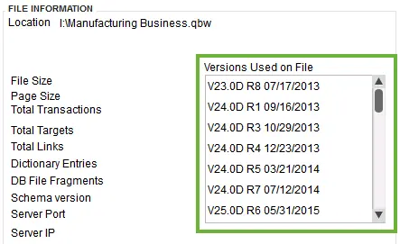QuickBooks Desktop Version Used on Product Information - Screenshot