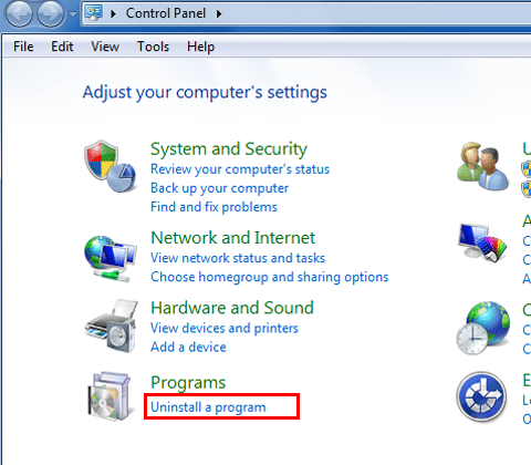 Uninstall a program - Screenshot