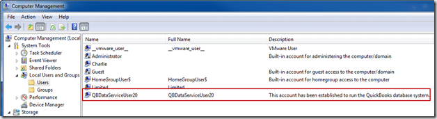 Verify the user permission endowed to QBDataServiceUserXX - Screenshot Image
