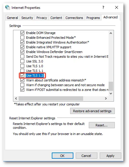 Check the TLS 1.2 - Screenshot