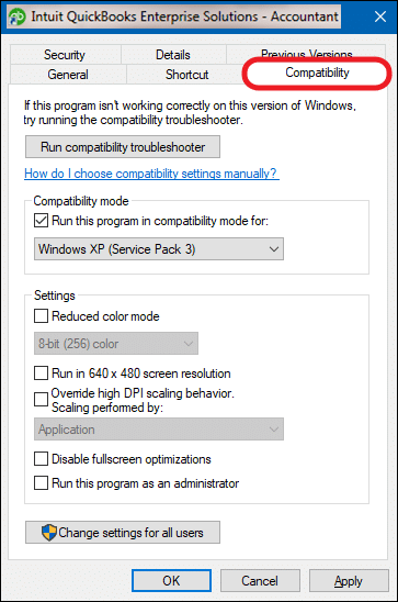 Choose Compatibility Tab - Screenshot
